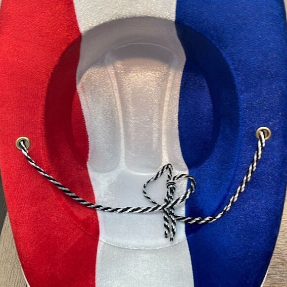 Cowboy Hat Red White and Blue with neck cord One Size Patriotic 4th of July - Picture 4 of 4